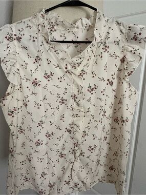 Women's Cream Floral Ruffle Sleeve Blouse